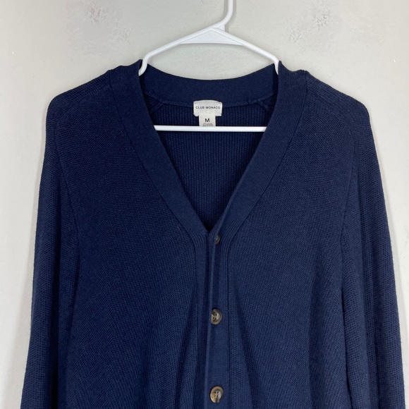 Club Monaco Cardigan Men's Size M Button Front Pockets Cotton Cashmere Blue - Picture 2 of 10
